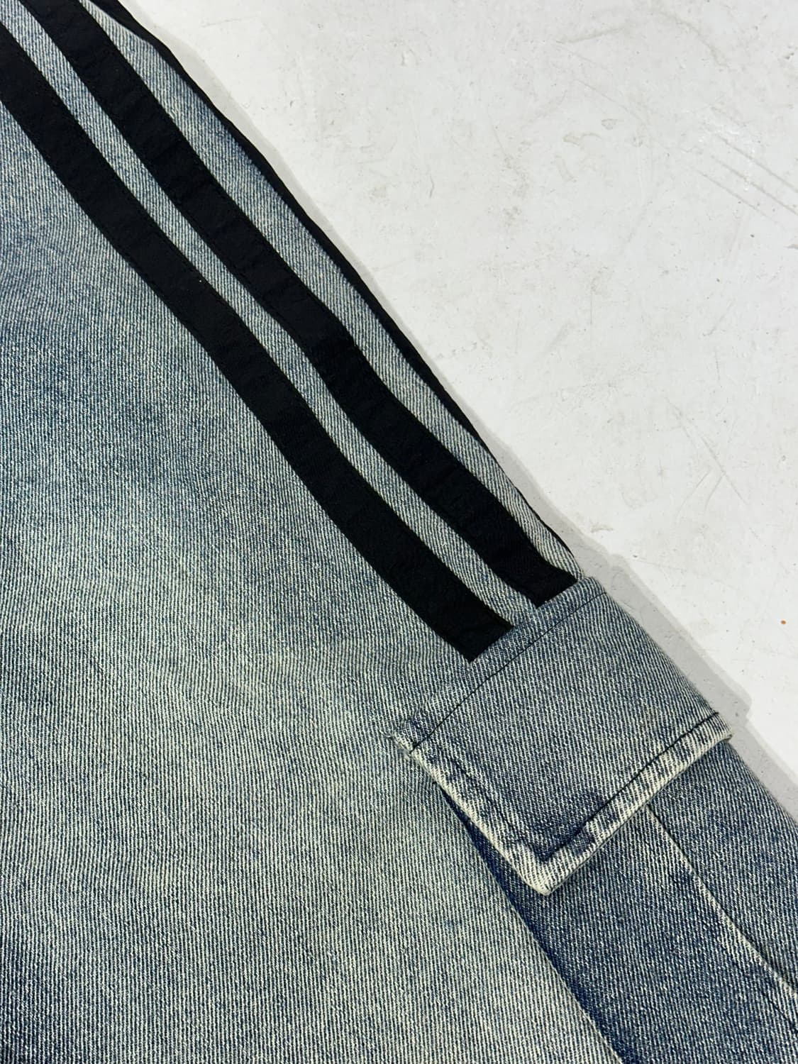 빈티지 연청 데님 사이드 라인 포인트 와이드 청 카고 팬츠 힙합 바지  상품이미지6