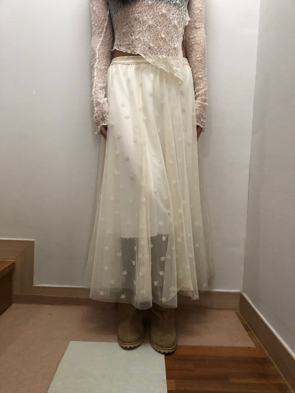 빈티지 화이트 클로버 레이스 롱 스커트 상품이미지6