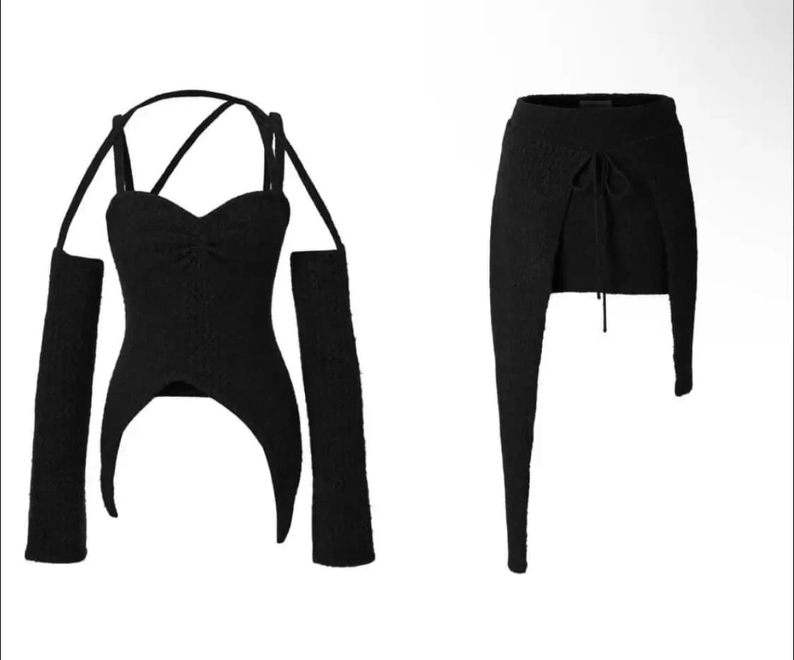 급처) 쓰리타임즈 루루 니트 탑 스커트 투피스 셋업 세트 블랙 상품이미지1