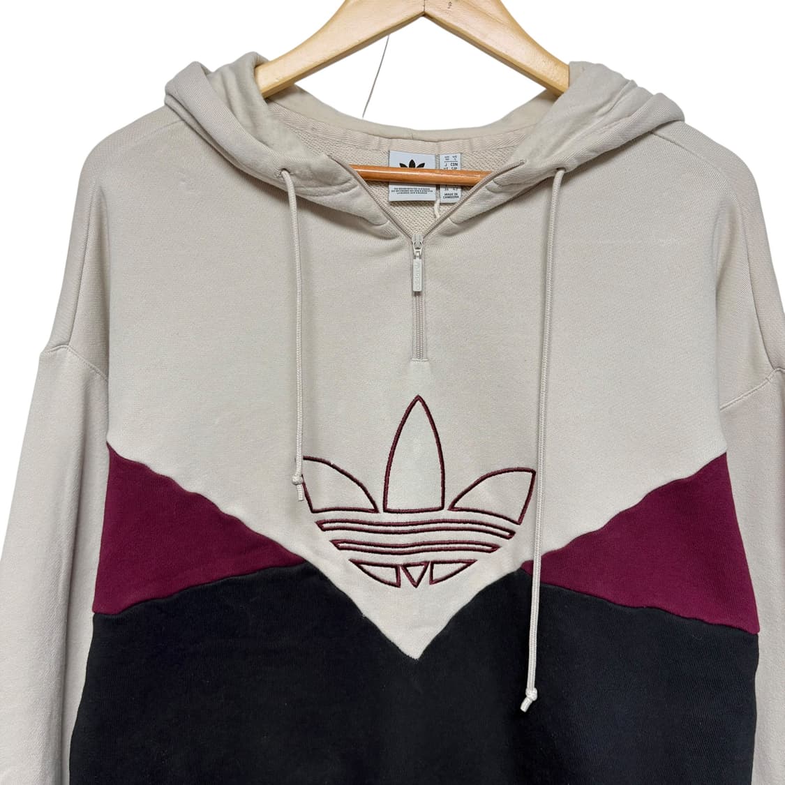 3618 아디다스 베이지 빅로고 하프 반집업 후드티 상품이미지2