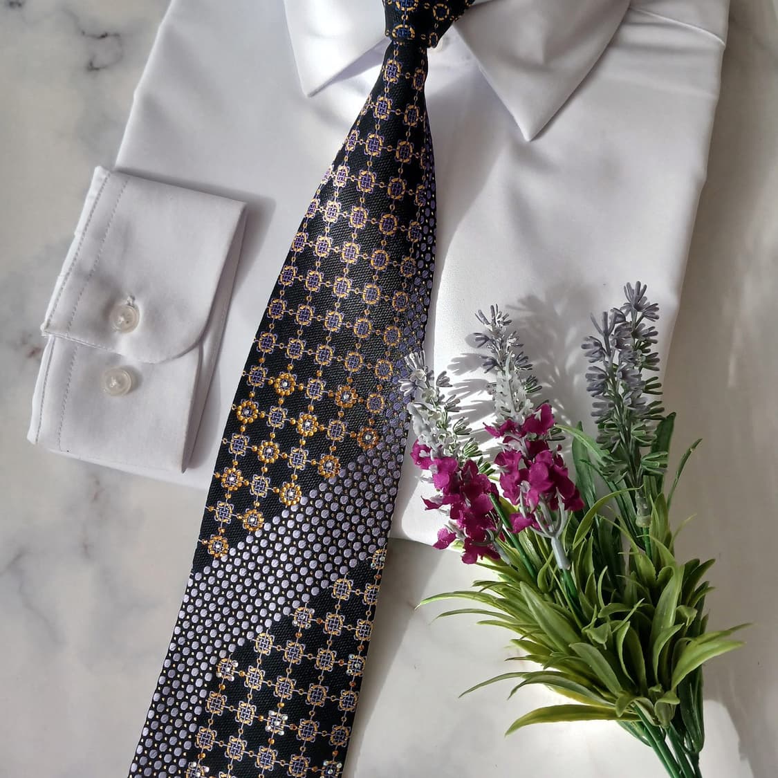 피에르 발망 실크 블랙 기하 패턴 넥타이 9.2cm A+등급 A19361 상품이미지7