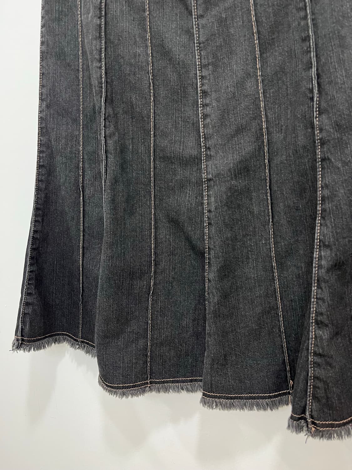 일본 빈티지 모리걸 플레어 흑청 데님 롱스커트 상품이미지8