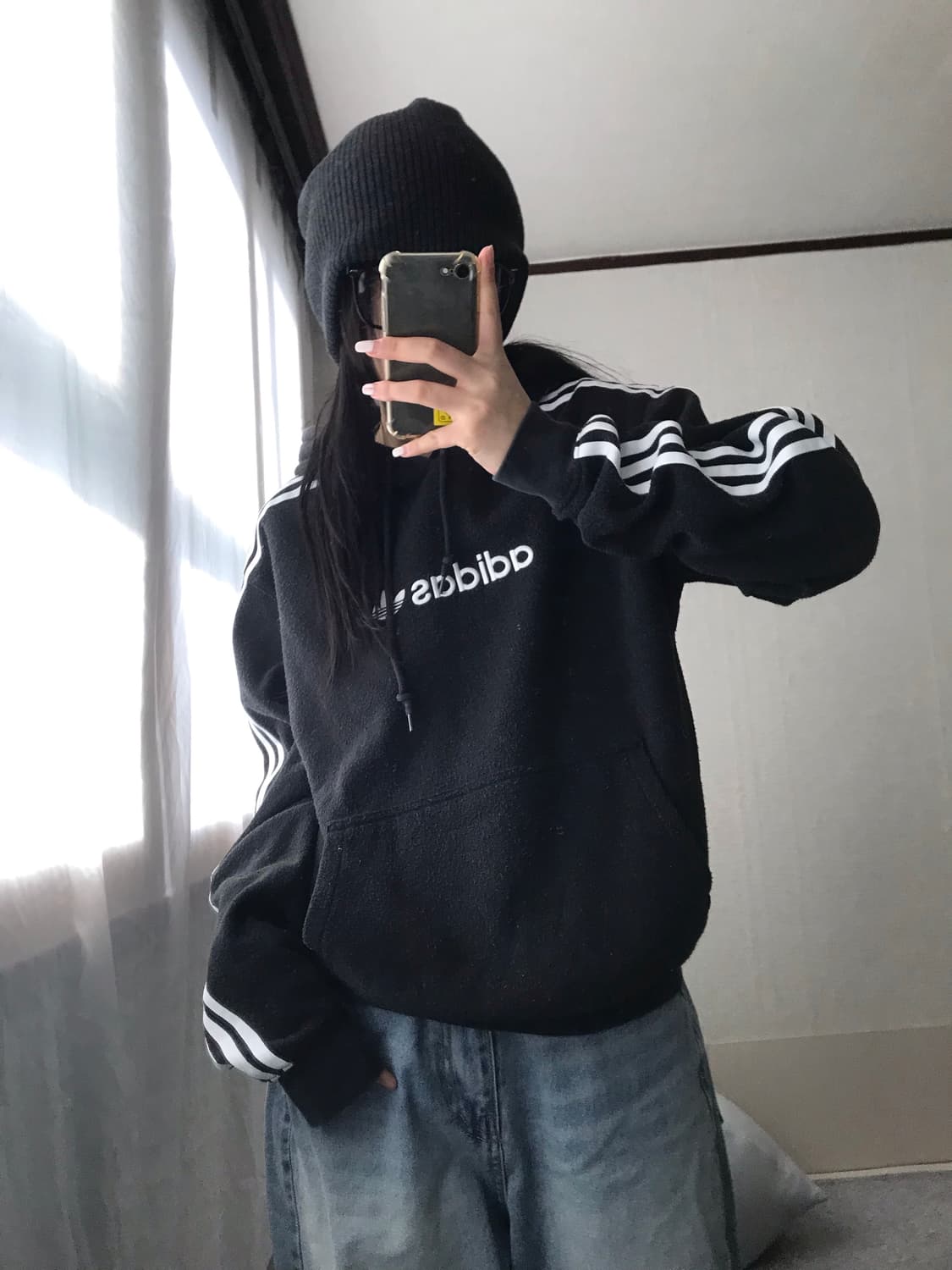 아디다스 블랙 부클 후드티 상품이미지2