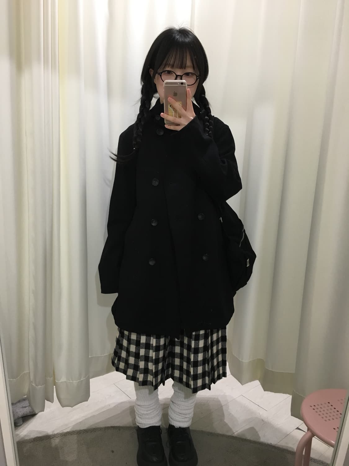 미니멀 체크 플리츠 미디 스커트 상품이미지2