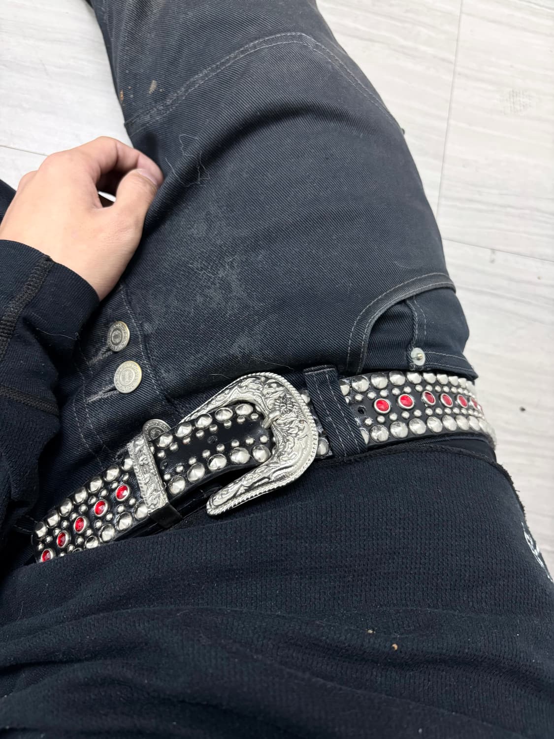 [ACC]Red Cubic&Stud Detail Belt 상품이미지10