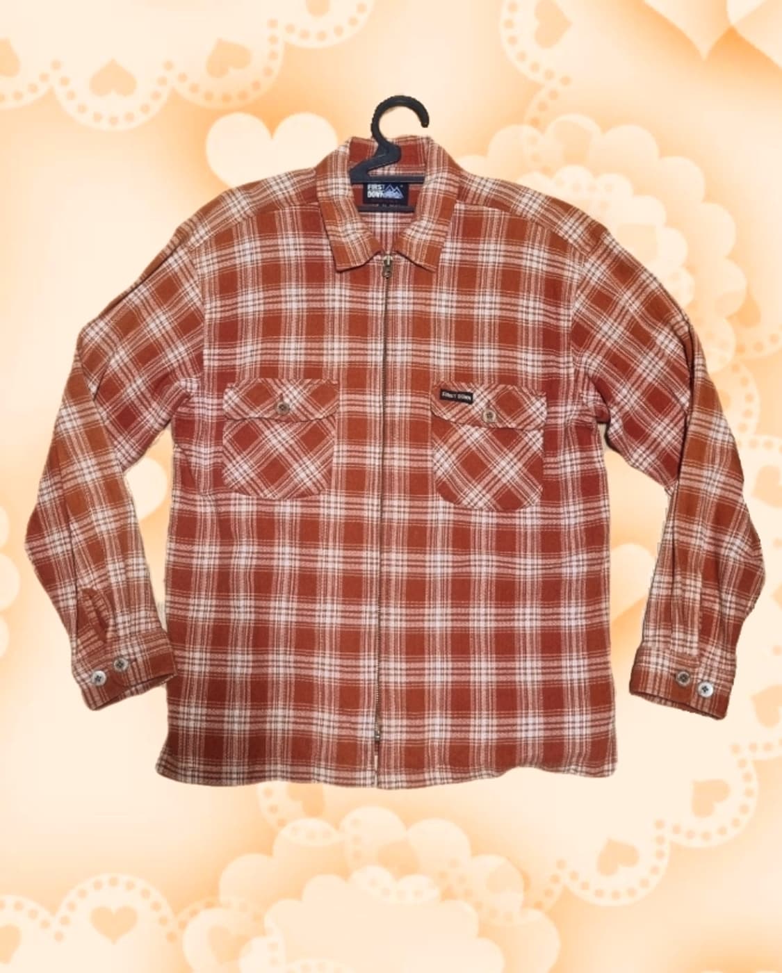 빈티지 오렌지레드 체크 집업 셔츠 상품이미지1