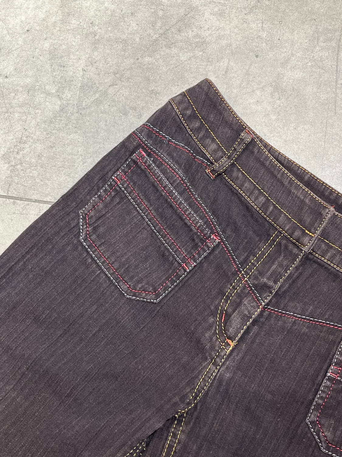 일본 빈티지 레드 스티치 스트라이프 세미 부츠컷 코튼 팬츠 상품이미지6