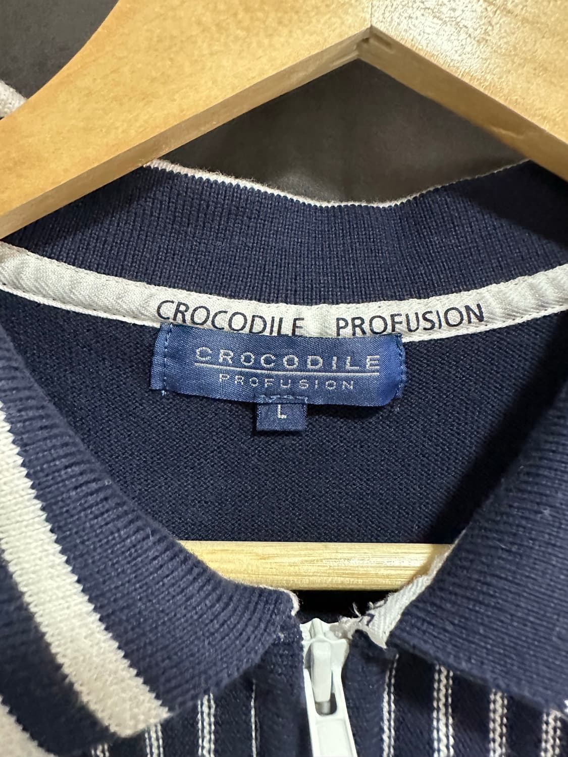 크로커다일(CROCODILE) 일본제 스트라이프 니트 반집업 카라티 L 상품이미지6