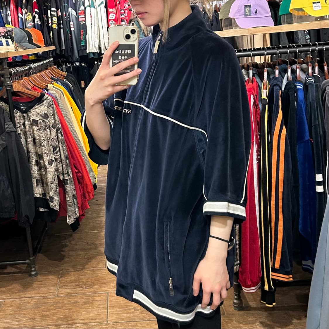 [HI] 로카웨어 벨벳 반팔 집업 네이비  상품이미지4