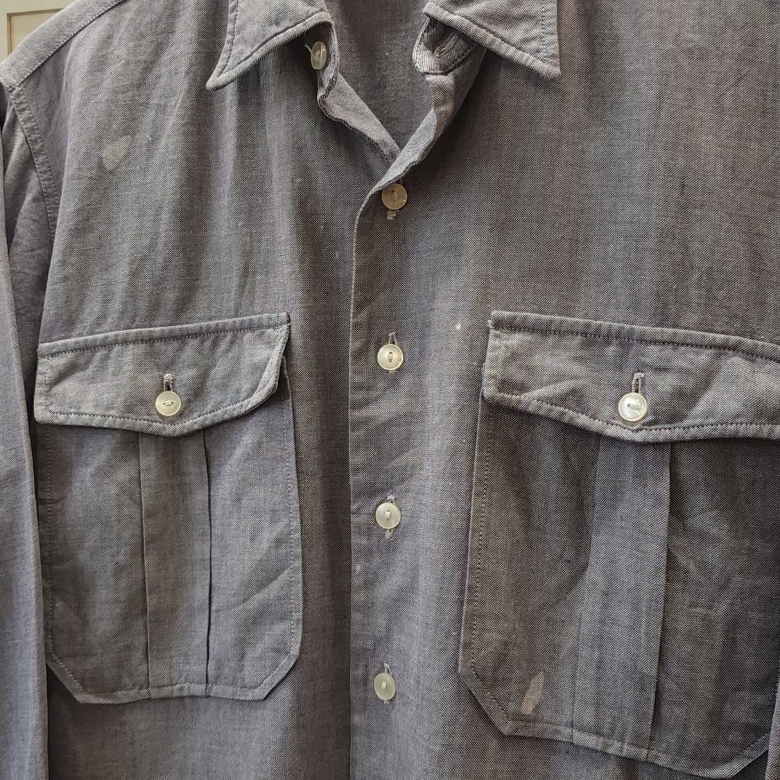 60s 프랑스 워크셔츠 가드너 빈티지 셔츠 라이트 퍼플 롱 튜닉 셔츠 L 상품이미지6