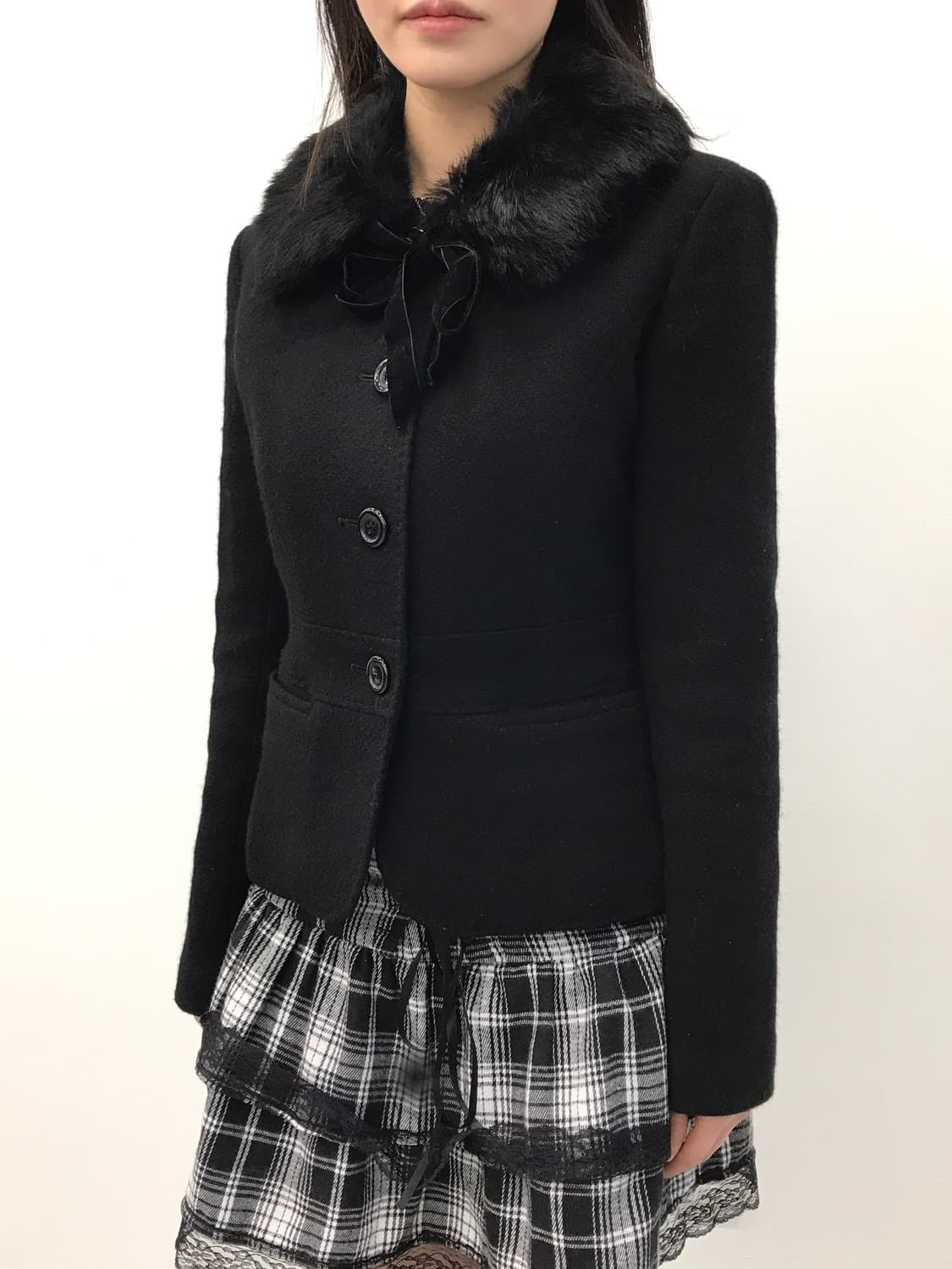 any SiS Black Wool Fur Collar Coat 상품이미지1