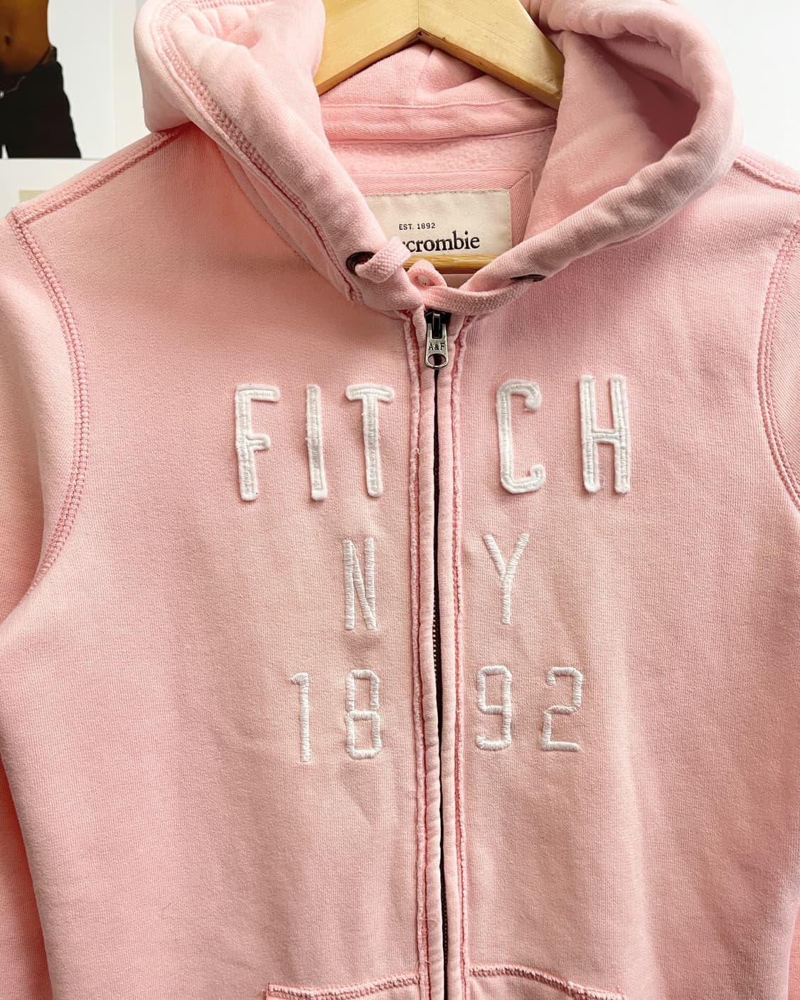 아베크롬비 아치로고 핑크 후드집업 상품이미지6