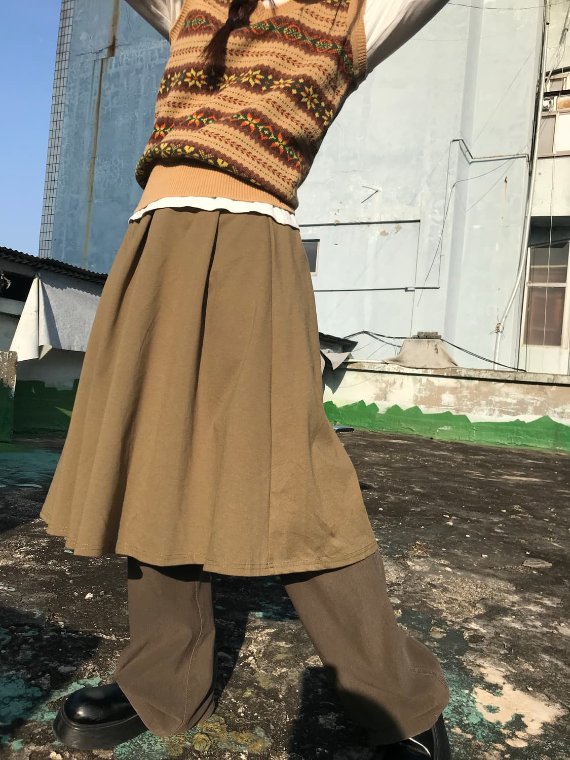 카키 미디 스커트  상품이미지1