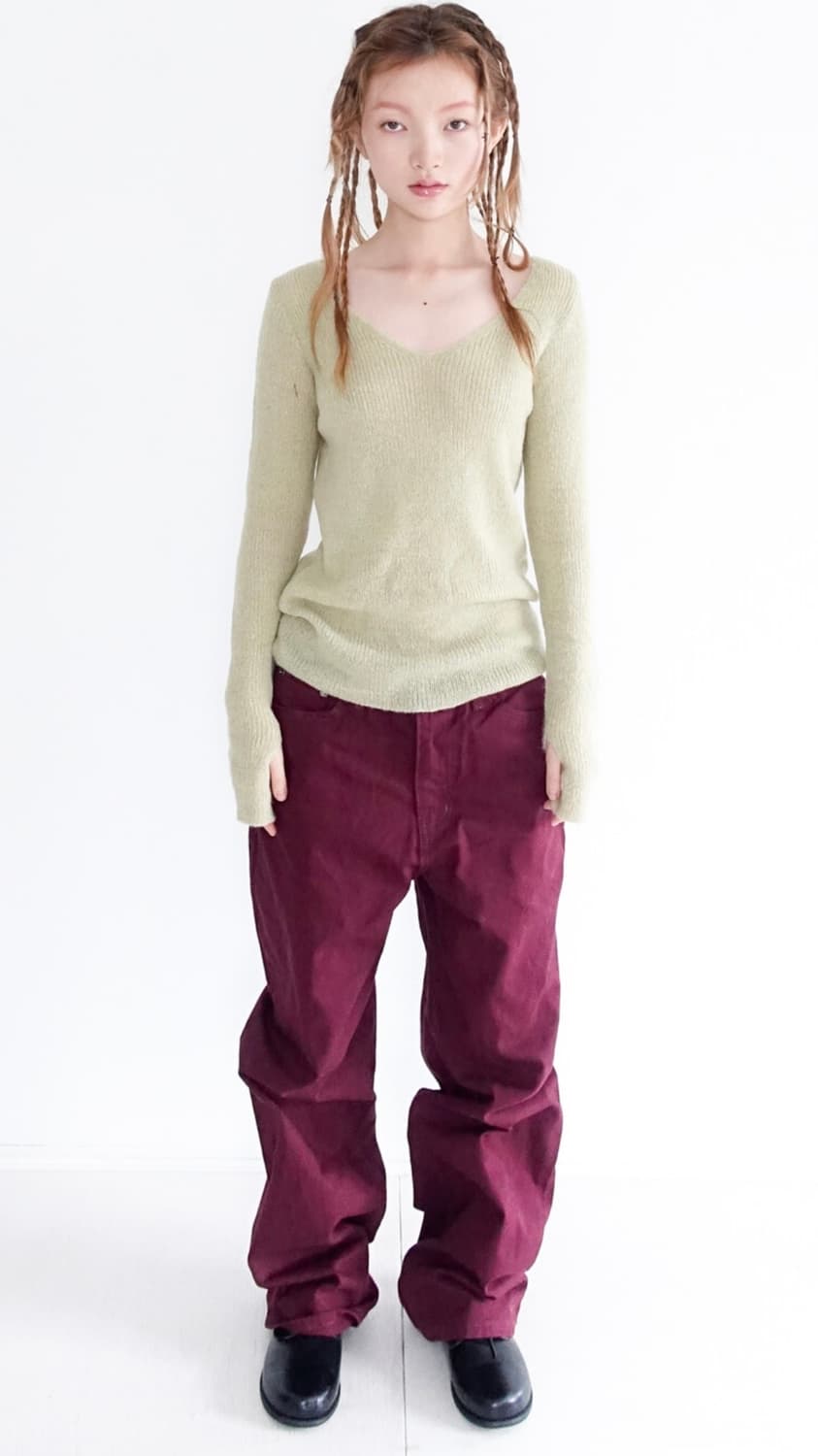 샵페어리 back line cotton pants 버건디 상품이미지2