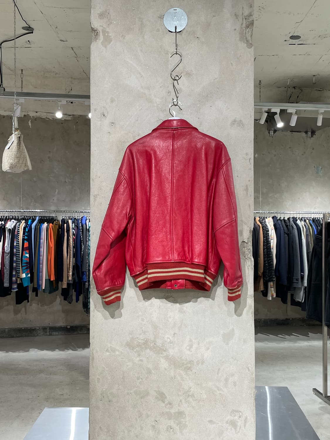 vtg 레드 레트로 레더 바시티 자켓 상품이미지6