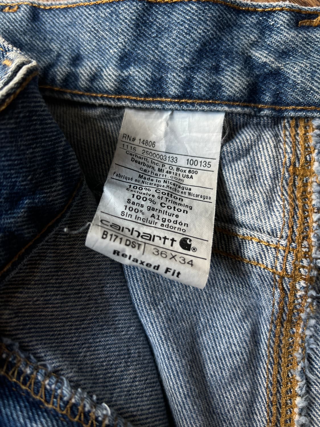 [36]칼하트 USA 미디엄블루 싱글니 카펜터 워크 데님 팬츠 상품이미지4