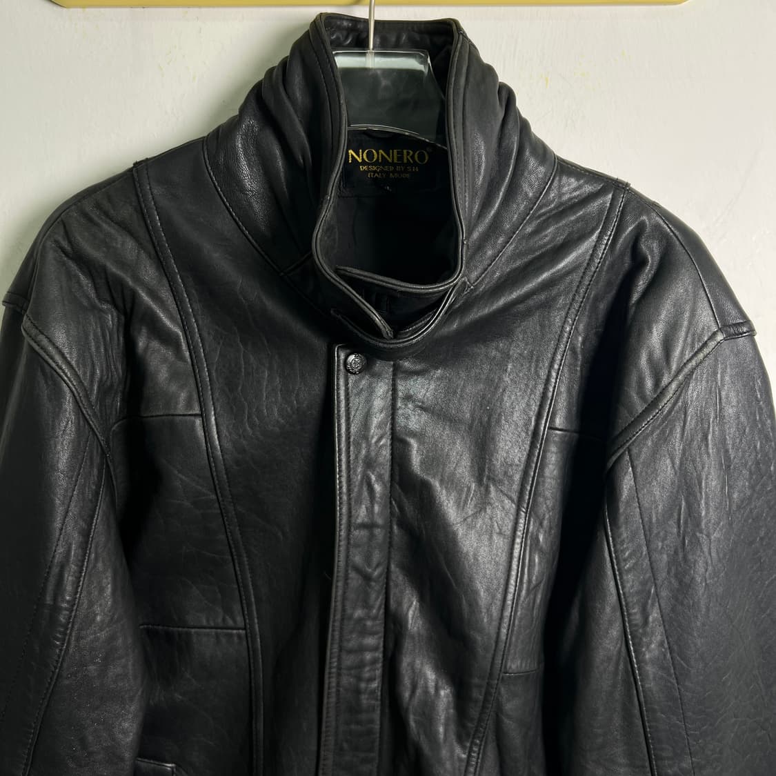 VTG 빈티지 블랙 양가죽 하이넥 봄버 자켓 L 상품이미지4