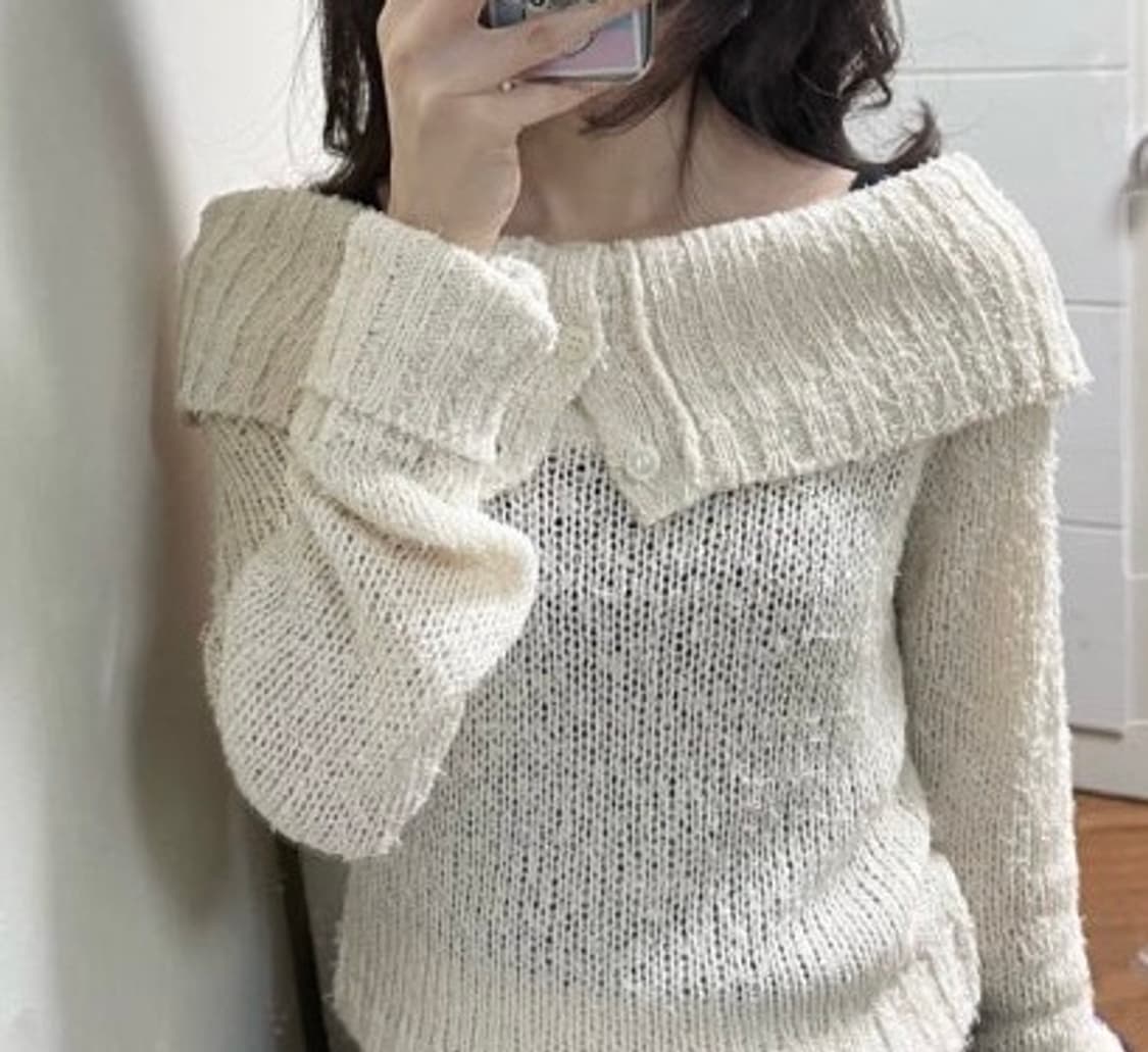 보헤미안서울 보헴서 단종 리브드 버튼 오프숄더 니트 아이보리 상품이미지2