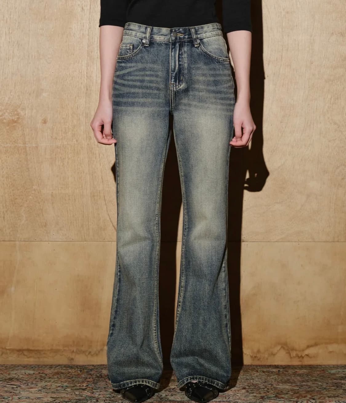 헬레네파리스 로우라이즈 페이디드 워싱 부츠컷 팬츠 틴 실버 블루 상품이미지2