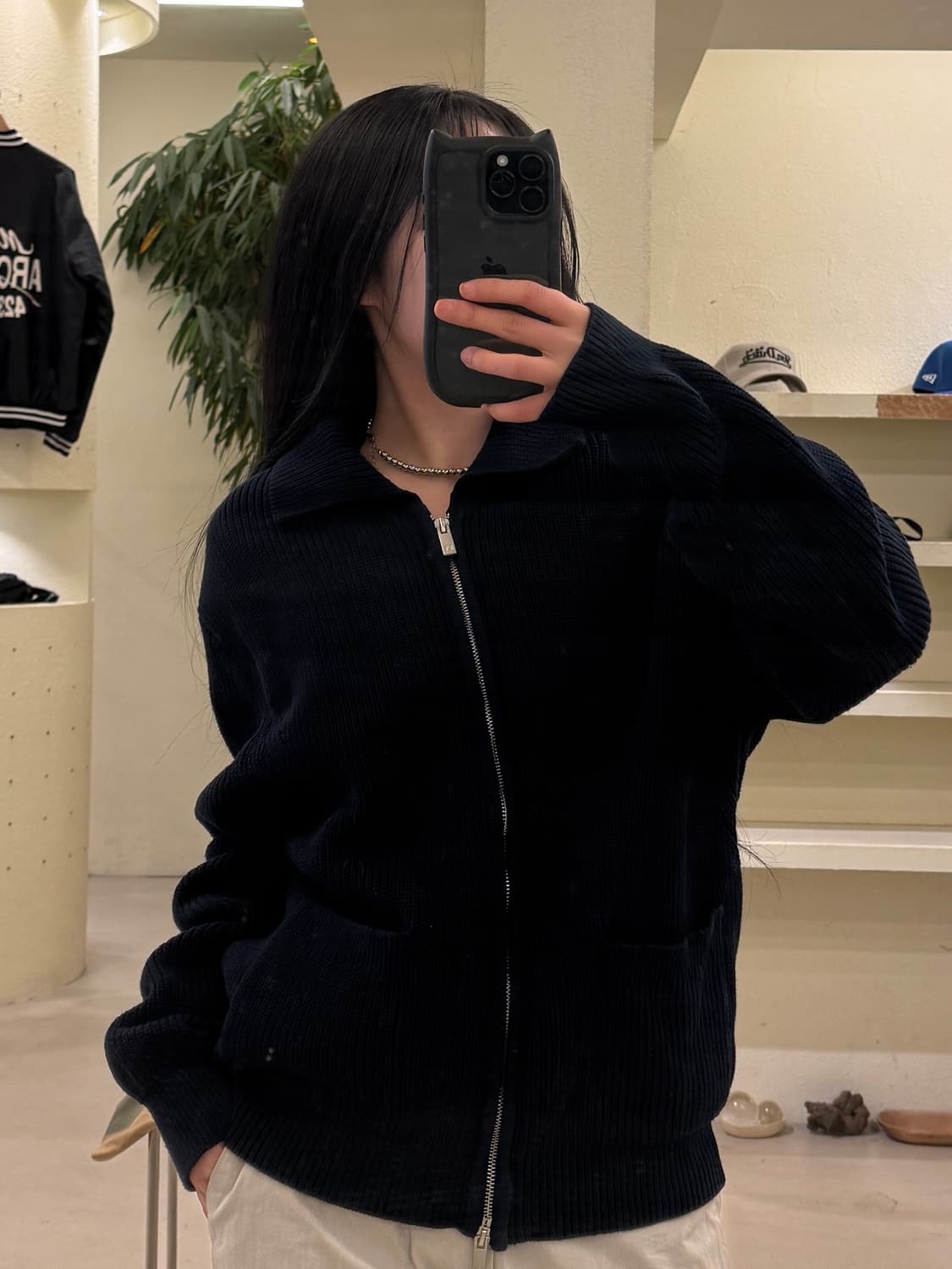 인템포무드 투웨이 미니멀 카라넥 니트 집업 U116 상품이미지1