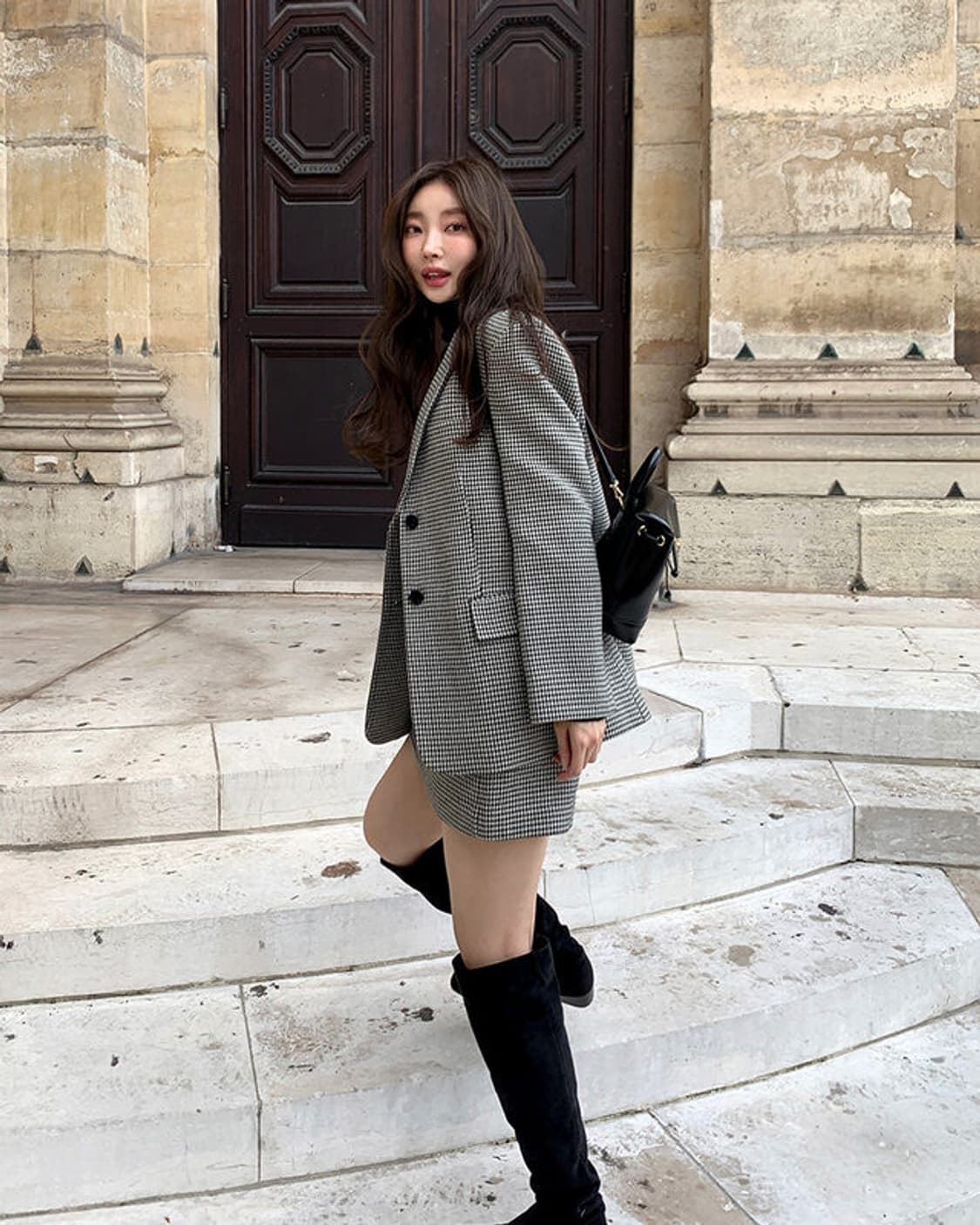 (새상품) 브론 하운드체크 자켓치마 세트 상품이미지3