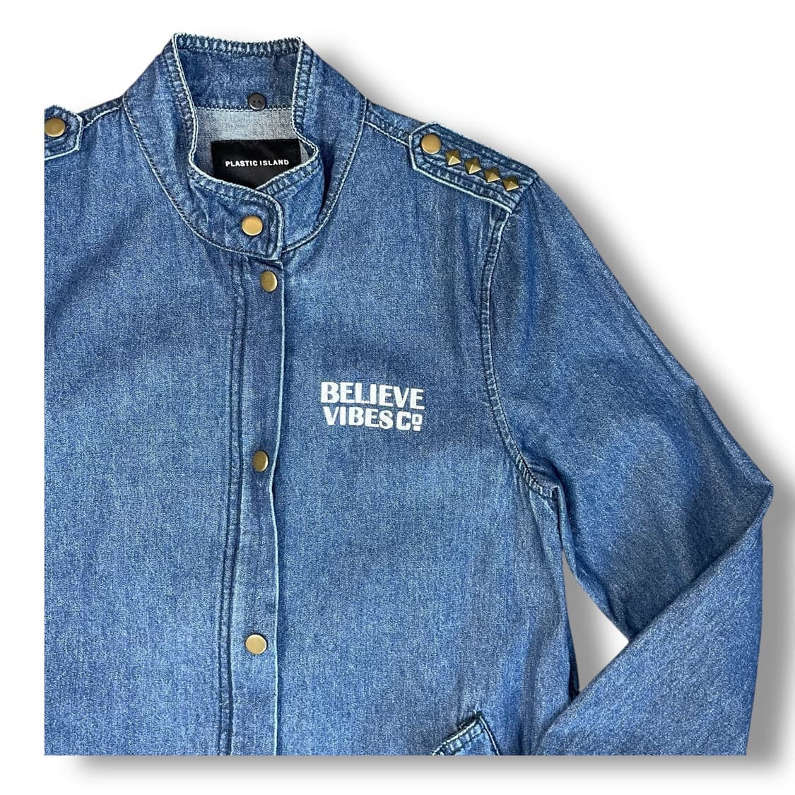 플라스틱 아일랜드 견장 스터드 데님 미디 원피스 S 상품이미지3