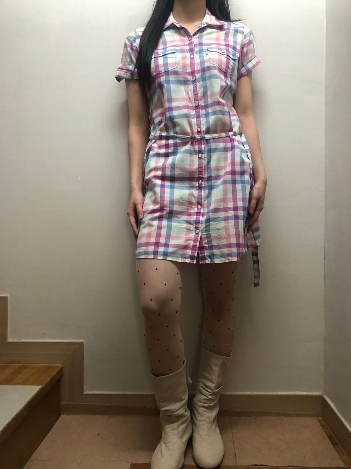 빈티지 리바이스 핑크 체크 원피스 상품이미지4