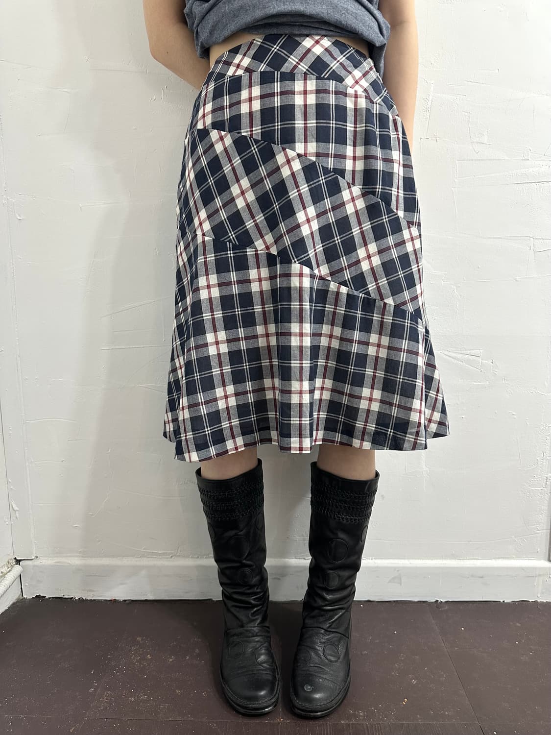 newyorker check design midi skirt 상품이미지1