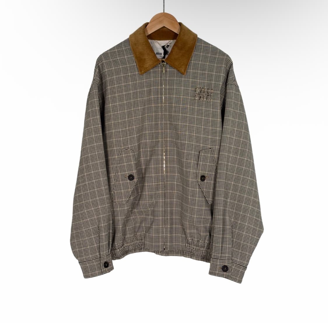 [40] 미우미우 25ss 더블 체크 위브 오버핏 울 블루종 자켓 브라운 상품이미지1