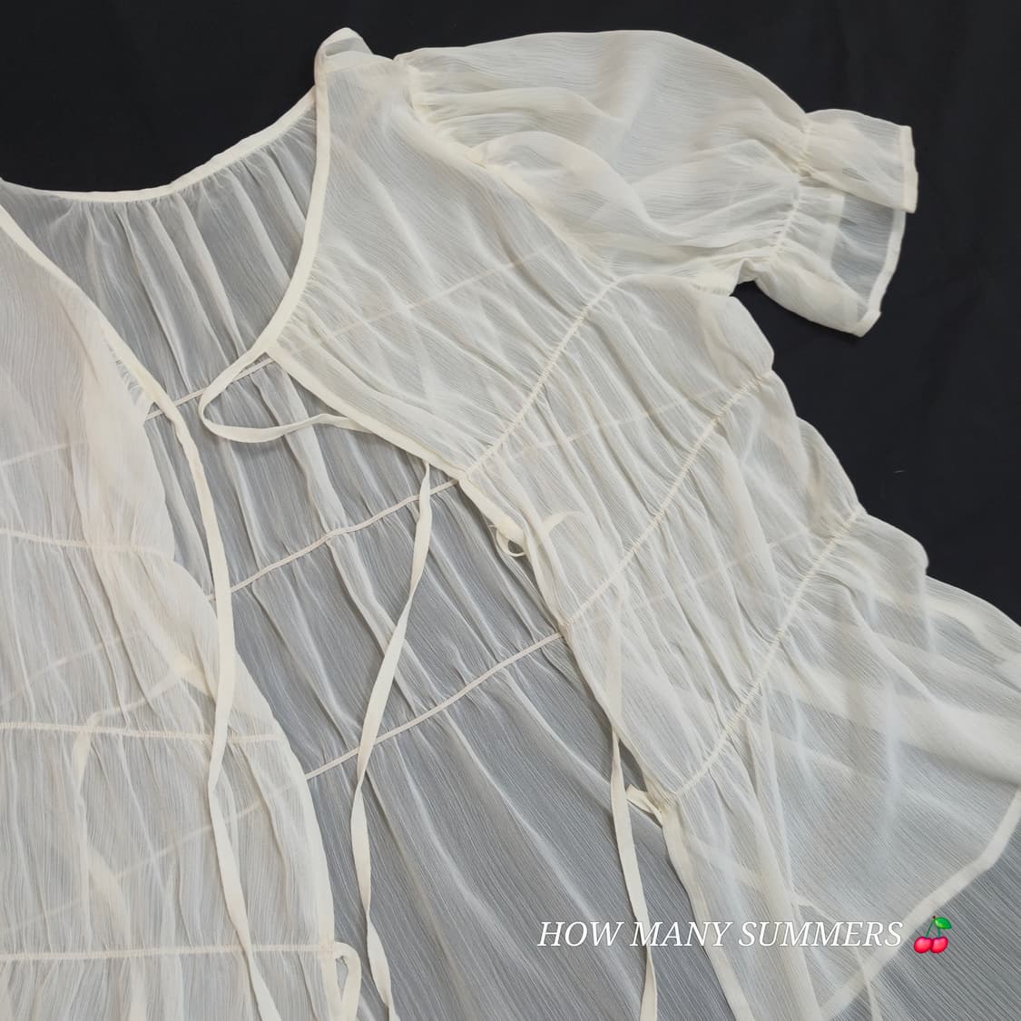 여름 시스루 리본 볼레로 가디건 링클 쉬폰 반팔 블라우스 화이트 상품이미지2