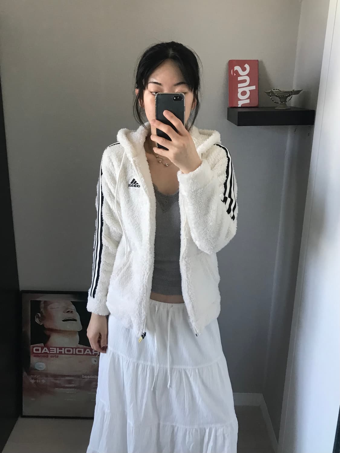 아디다스 삼선 로고 사이드라인 아이보리 플리스 후드집업 상품이미지4