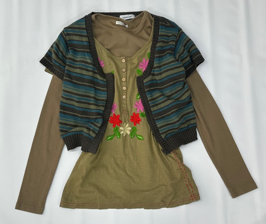 🪶하구미의 에스닉 레이어드 코디세트🪶 자수 히피 그런지 말차 일본 상품이미지4