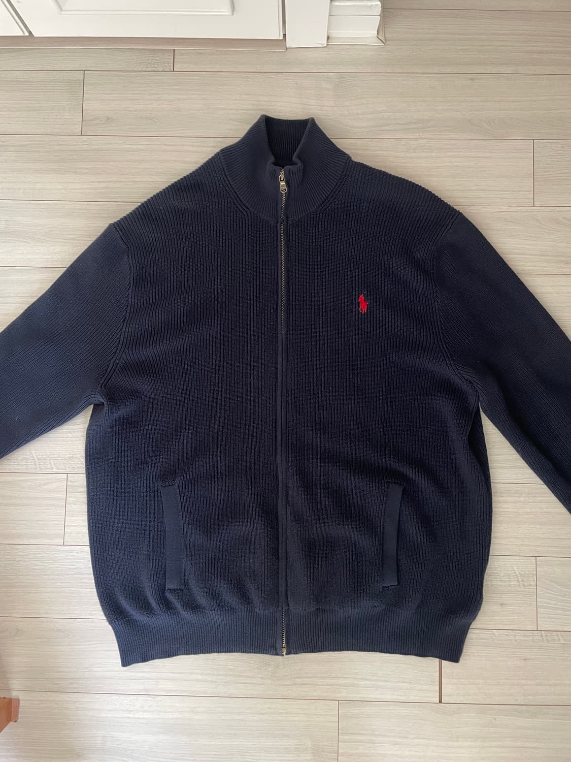 [XL]폴로 풀집업 니트 네이비 상품이미지1