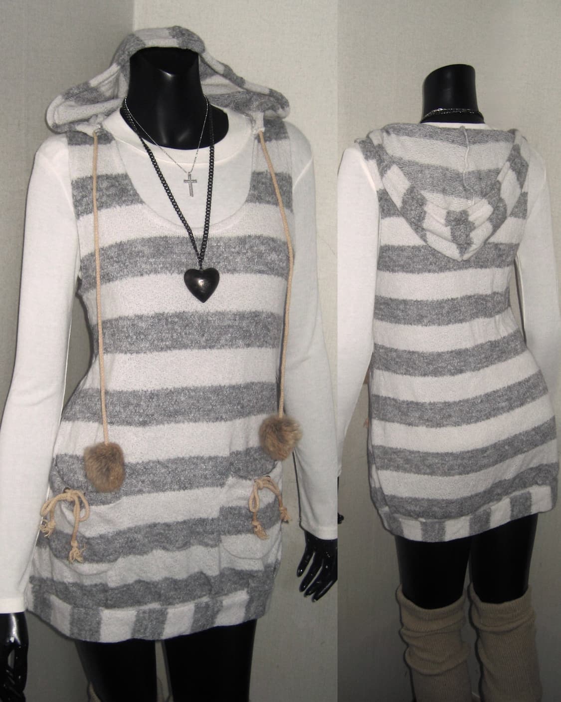 폼폼이 스트라이프 민소매 니트 원피스 탑 상품이미지1