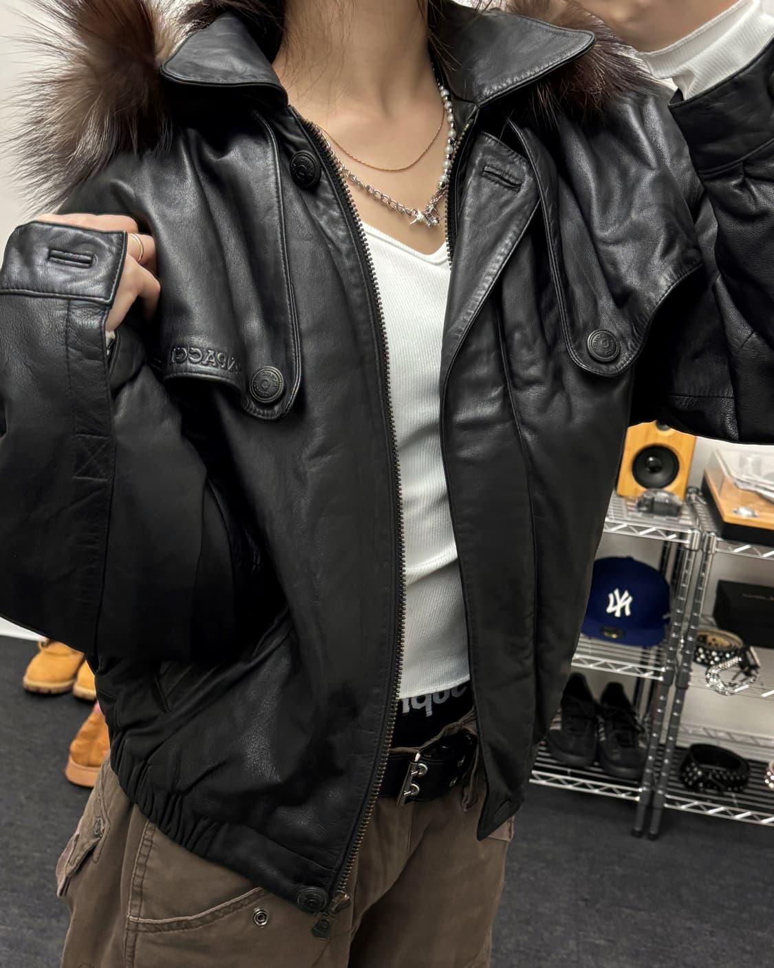 올드 빈티지 퍼 트리밍 리얼 레더 자켓 상품이미지1