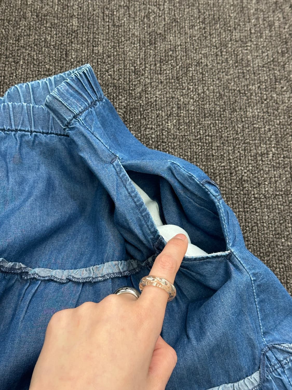 OS)Japanese vintage 프릴 디테일 밴딩데님 미니 스커트 상품이미지4