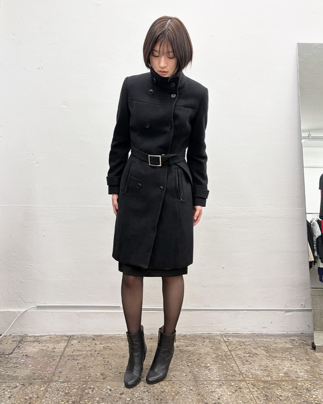 90s 프렌치 디자이너 벨티드 하이넥 더블 코트 상품이미지6