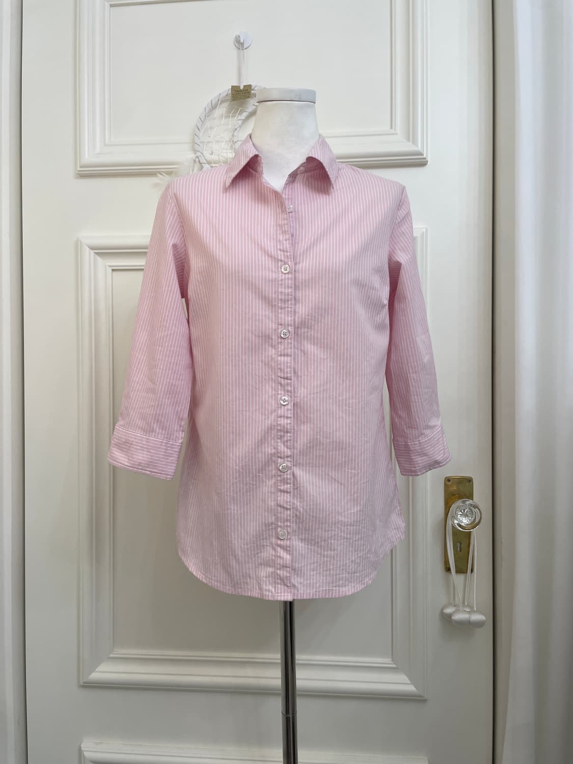 pink white stripe basic cotton shirt 상품이미지1
