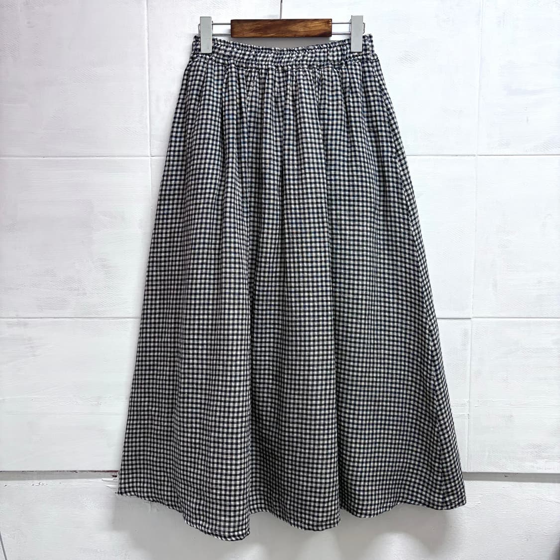 코튼 린넨 체크 모리걸 롱 스커트 치마  상품이미지1