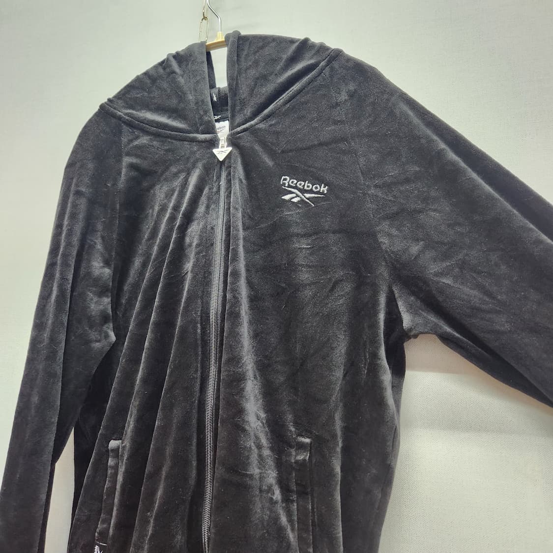 리복 스웨이드 벨벳 로고 후드집업 L 상품이미지2