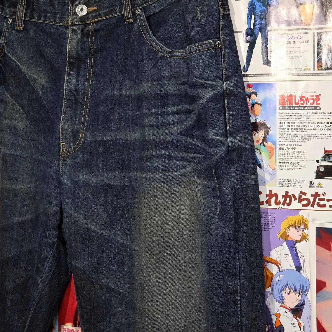 빈티지 워싱 백포켓 자수 오버핏 데님 팬츠 상품이미지8