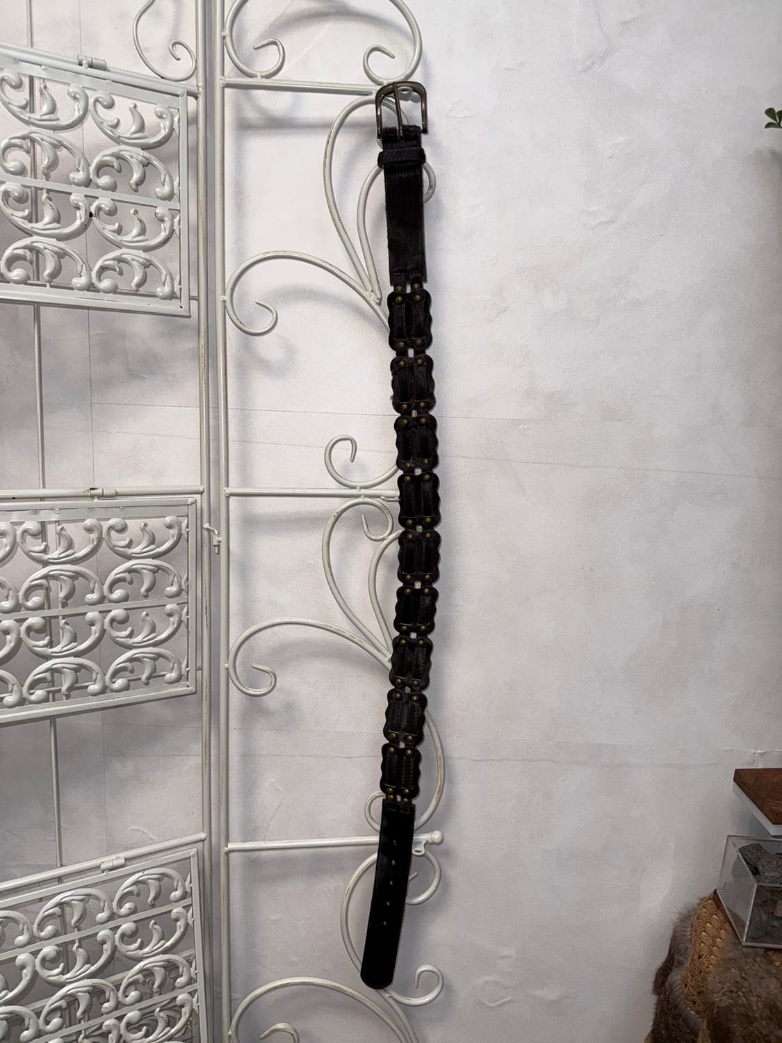 Dark brown calf fur stud buckle belt  상품이미지4