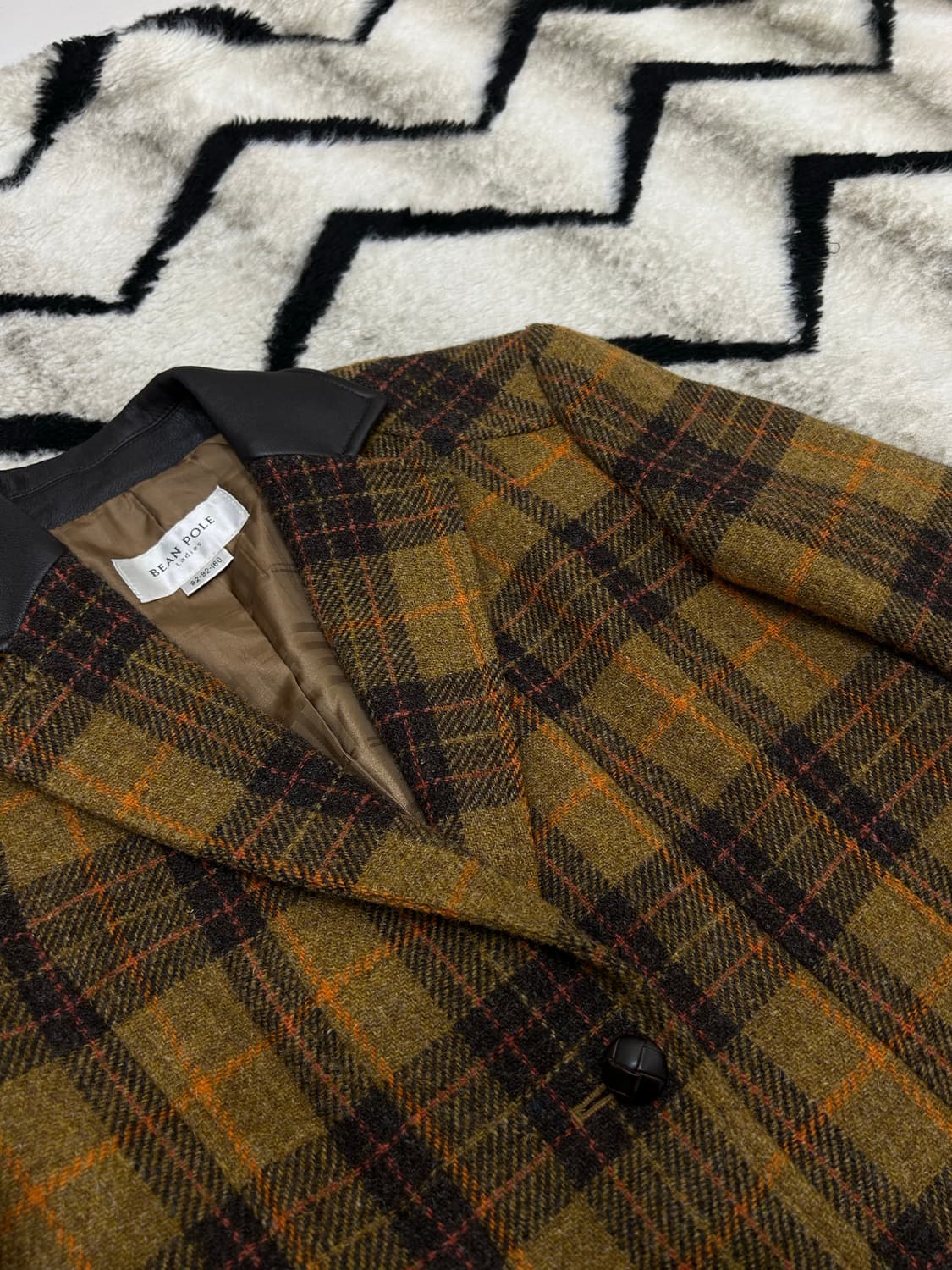 [여성44]빈폴 헤리스트위드 체크 울 블레이저/양가죽카라 상품이미지1