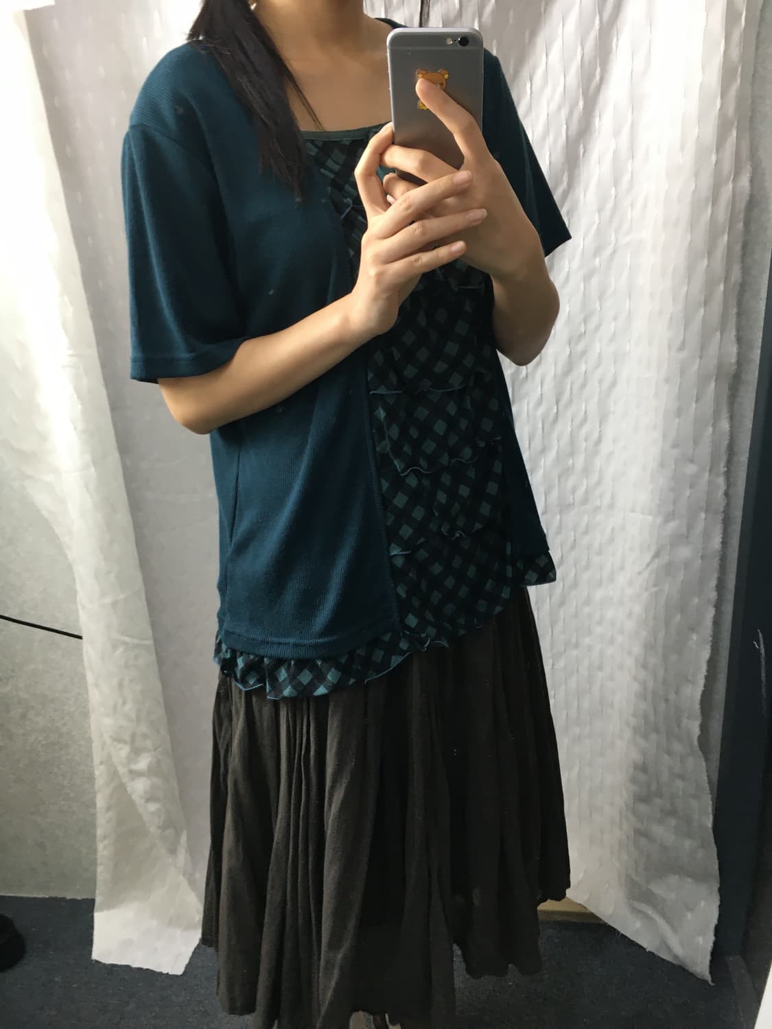 청록 체크 레이어드 블라우스 상품이미지5