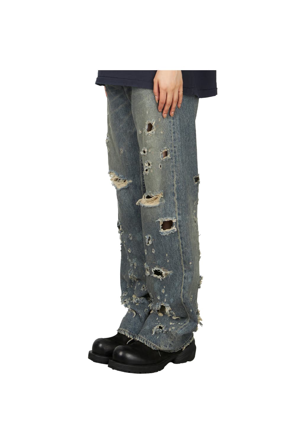 새상품 다이리쿠 데미지 인디고 스트레이트 데미지진 L 상품이미지5