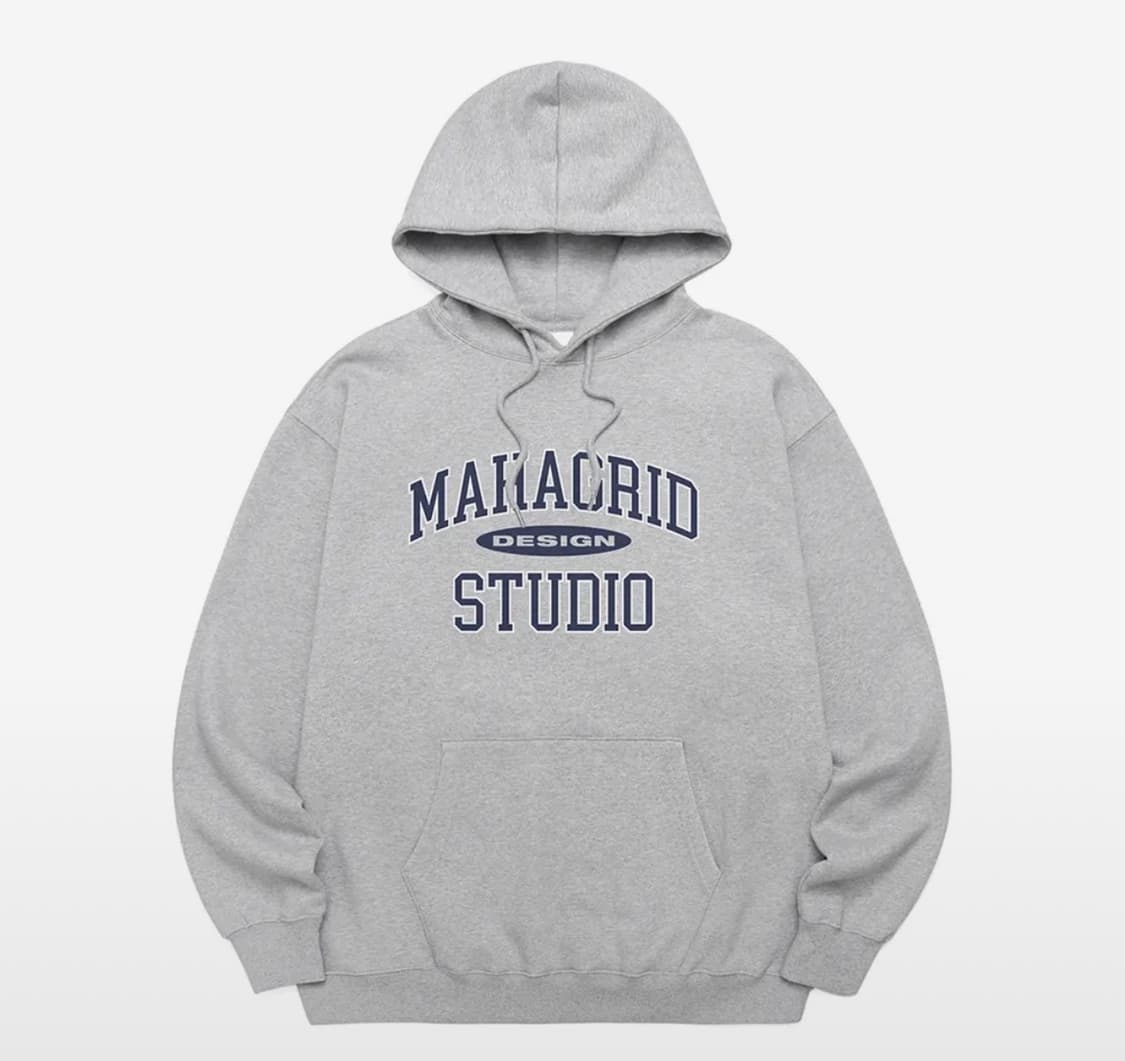 마하그리드 COLLEGE LOGO HOODIE 회색 후드티 상품이미지1