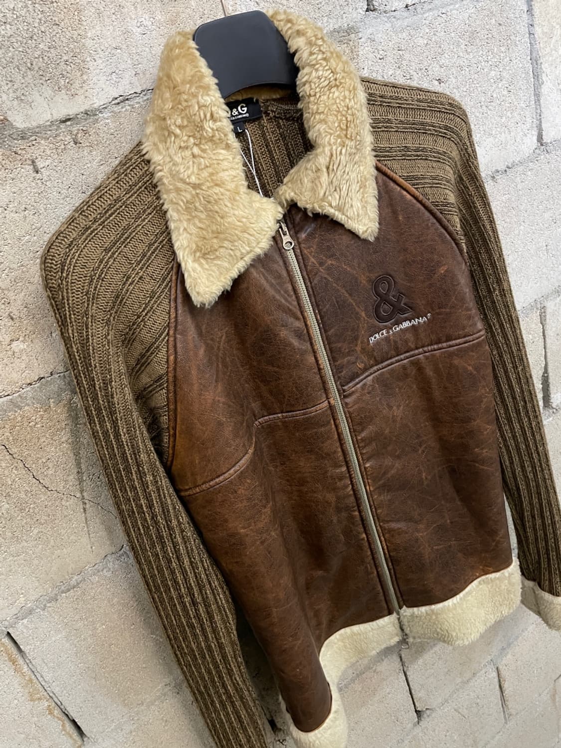 돌체앤가바나 시어링 레더 니트 집업 상품이미지3