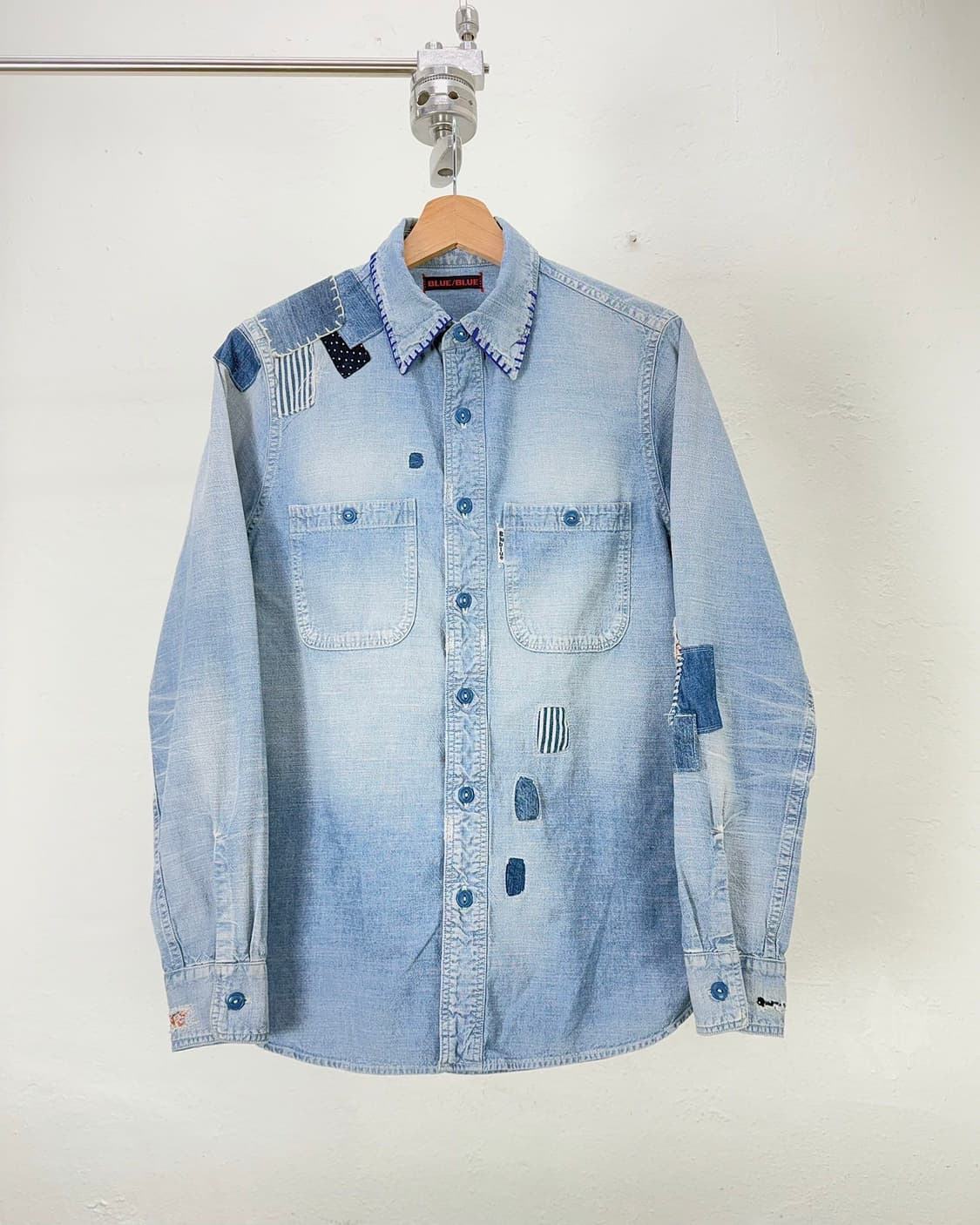 블루블루 리페어 패치워크 샴브레이 워시 셔츠 상품이미지1