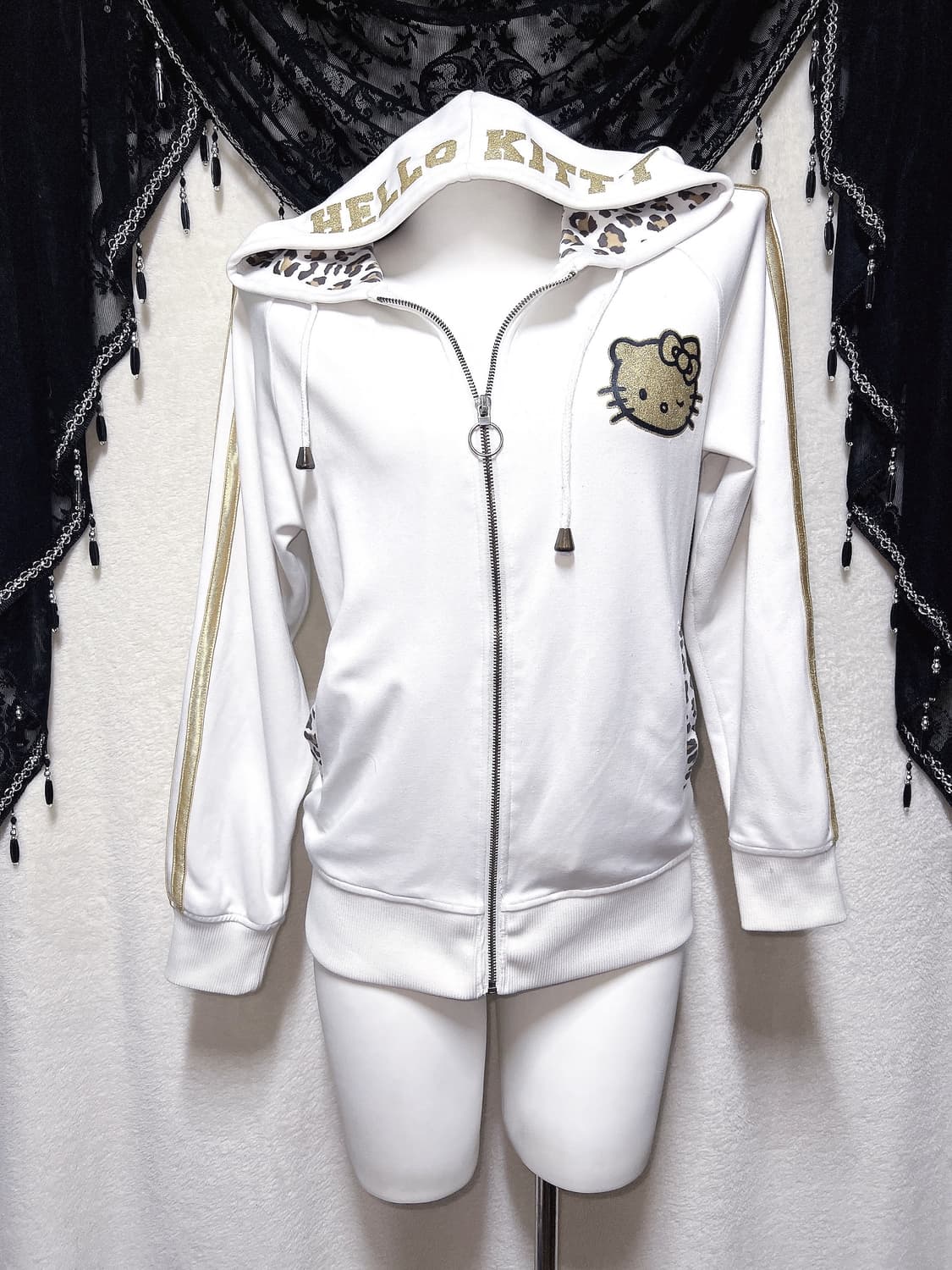 헬로키티 레오파드 호피 골드글리터 후드집업 오네갸루 펑크 헤이세이 시부야 상품이미지1