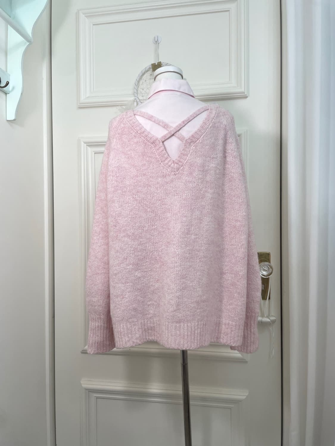 pink melange over back point cardigan 상품이미지3